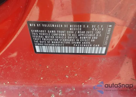 2019 Volkswagen Jetta 1.4T S из США, поврежденный, VIN 3VWN57BU8KM208477